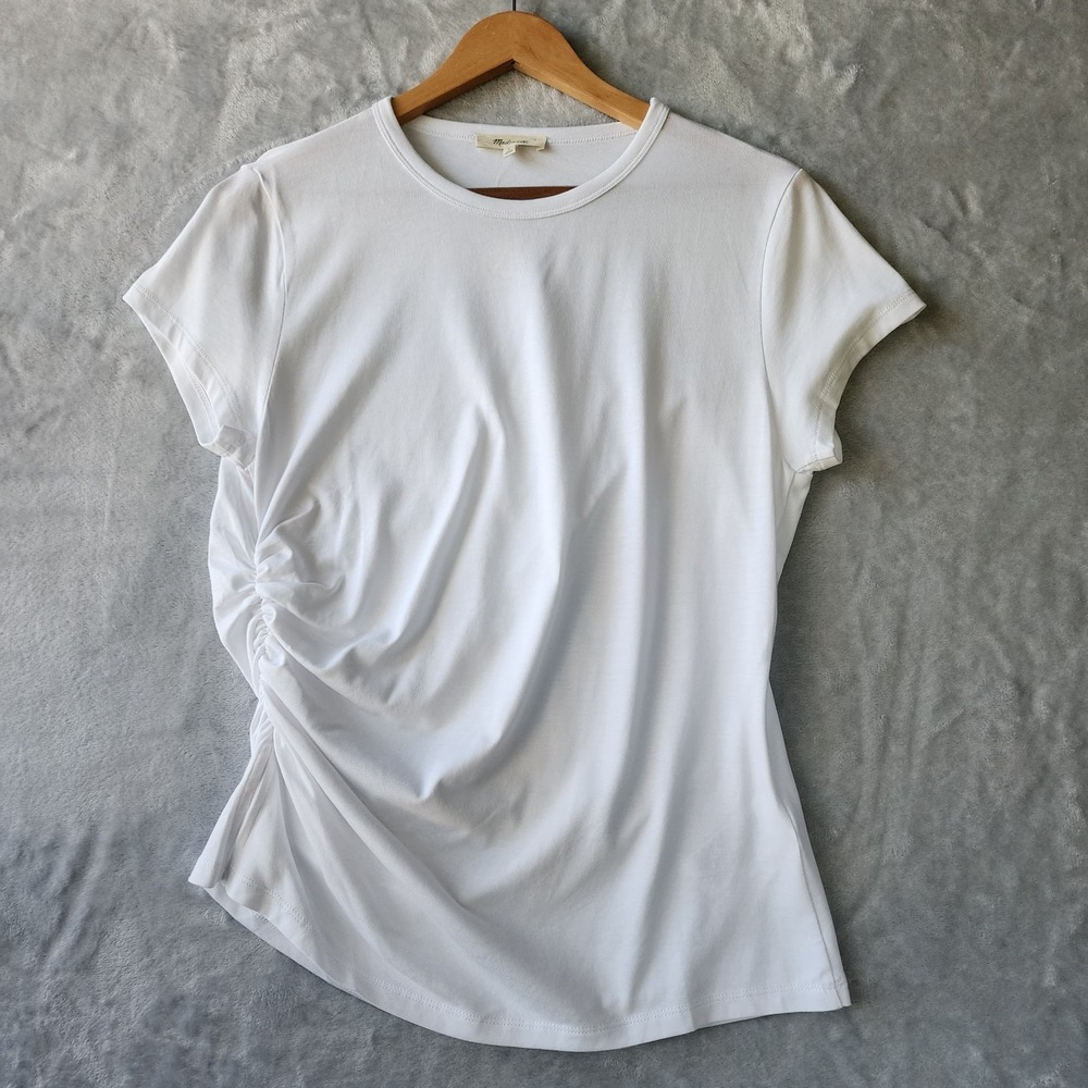 Madewell Tee Shirt Womens Size Large White Asymmetric Ruched Allday Jersey NWT